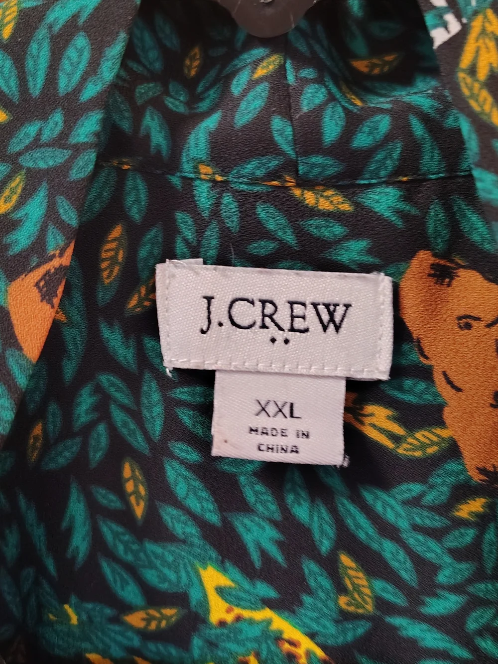 J. Crew Blouse Womens XXL Green Jungle Animal-Print Tie-Neck Giraffe Tiger Zebra